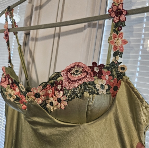 Selfie Leslie Satin Slip Dress with Floral Trim - Picture 6 of 11